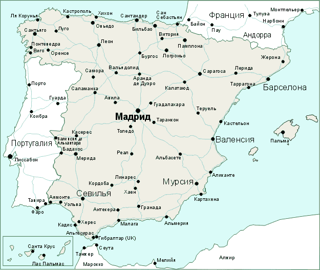 карта городов испании
